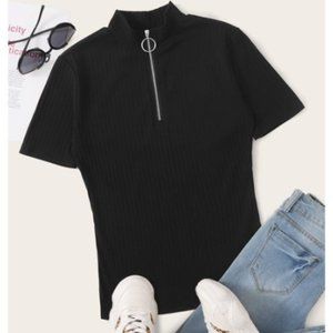 Black O Ring Zip Up Top